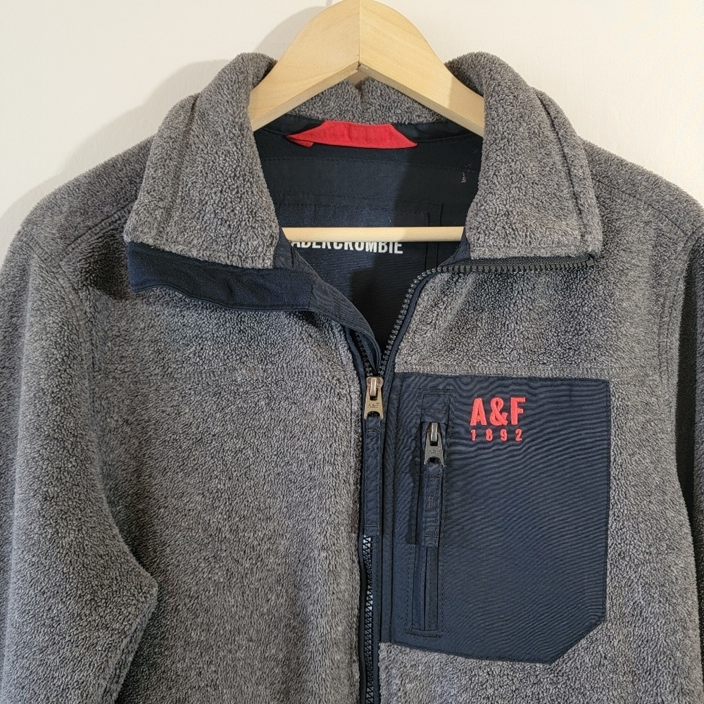 ABERCROMBIE & FITCH Men's Y2K Gray Fleece Zip-Fly Jacket Sz M Pocket Streetwear - Picture 3 of 12